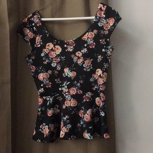 Black and Floral Peplum Top